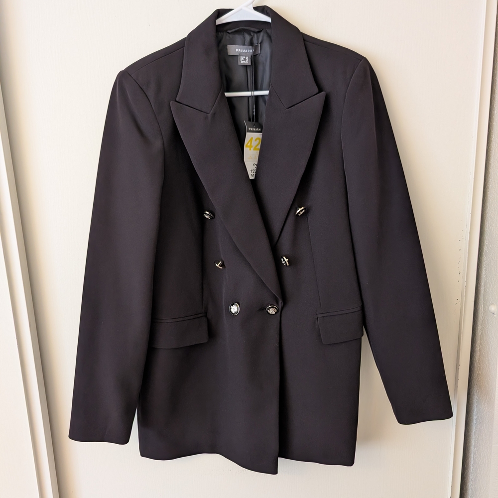 Primark Womens 10 NWT Black Blazer Jacket Preppy Academia Classic Cyberpunk